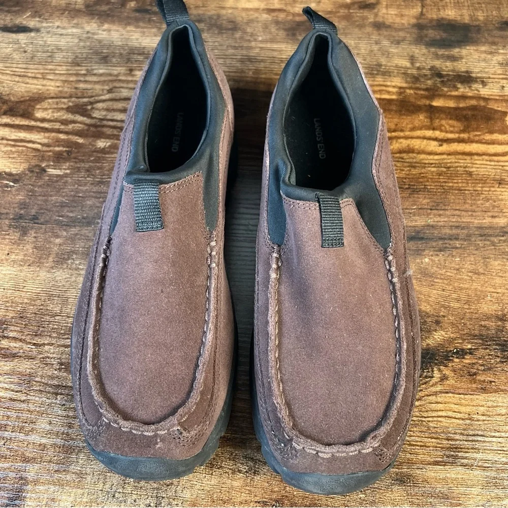 Lands End Suede Shoes Brown Slip On Rugged Sole Casual Men's 8